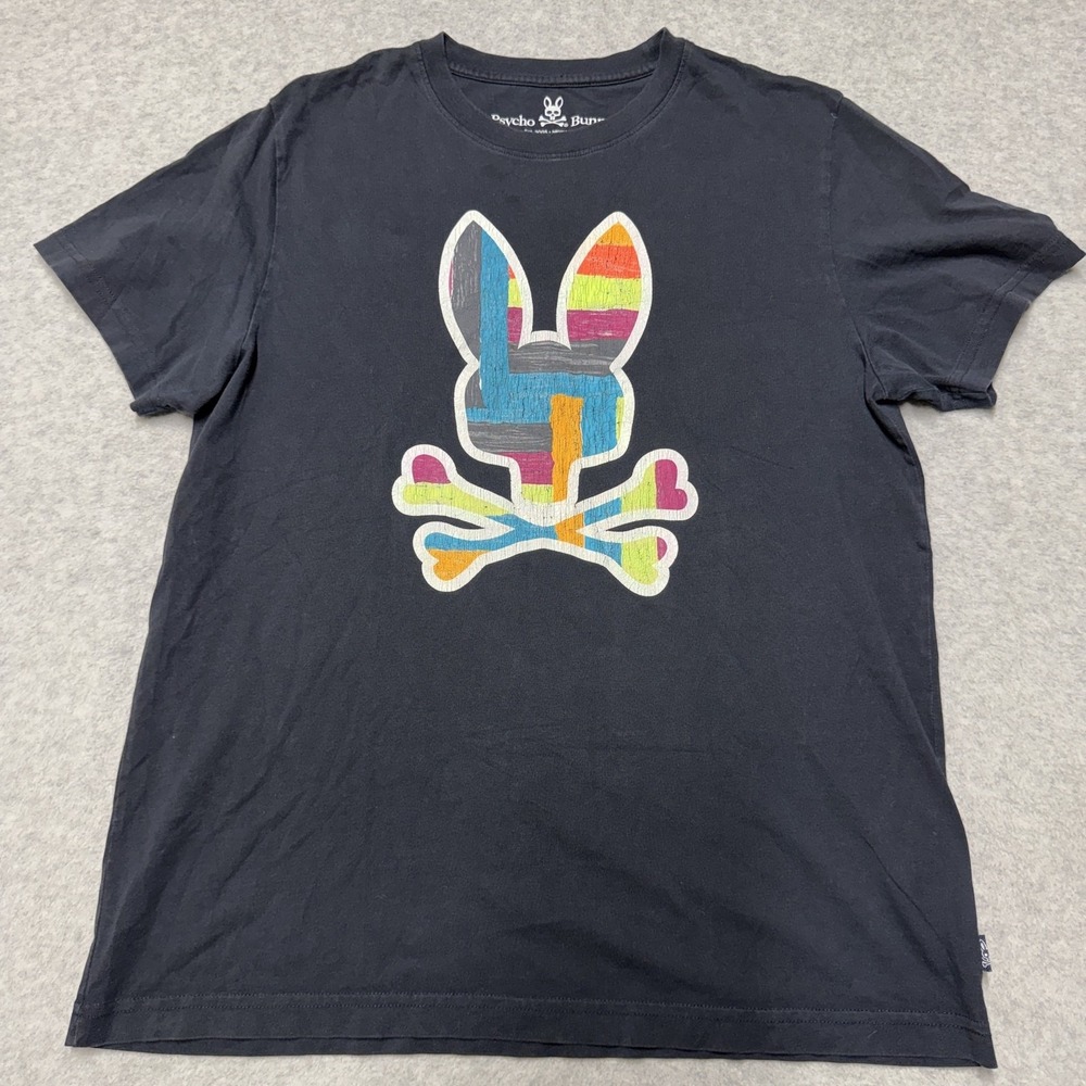 Psycho Bunny Shirt Mens M Gray Multicolor Skull Bunny Graphic Tee Pima Cotton